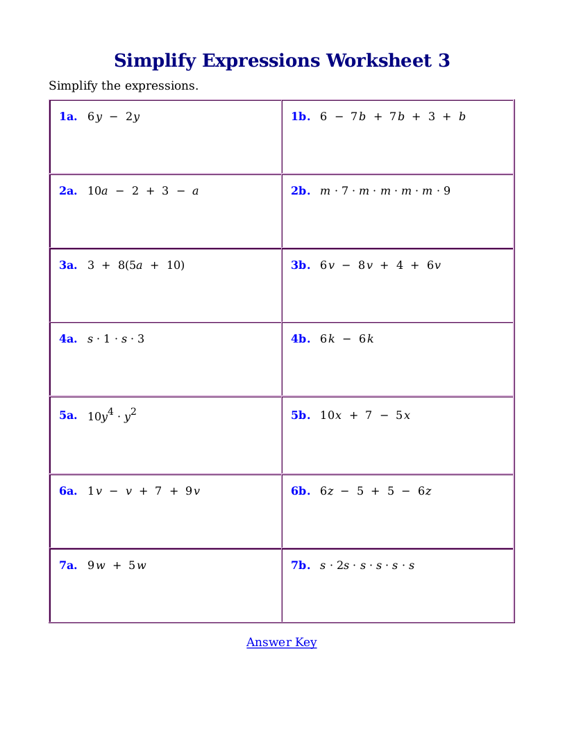  Simplifying Algebraic Expressions Worksheet Answers Simplifying Algebraic Expressions 