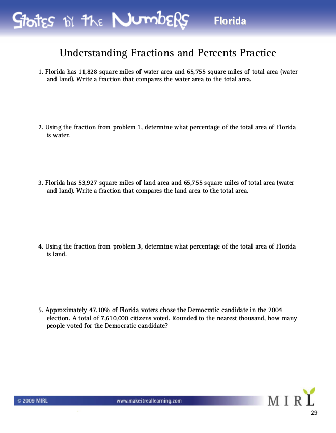 Sample page from one of the States by the Numbers workbooks
