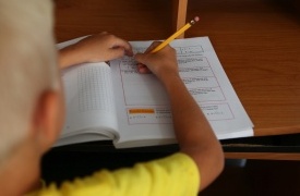 Boy doing math homework