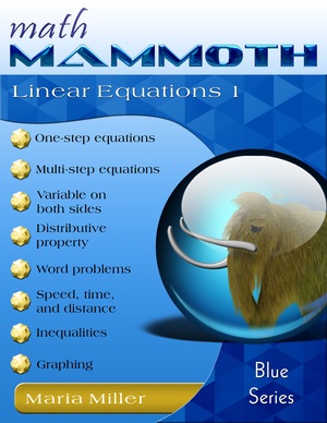 Math Mammoth Linear Equations 1 workbook cover