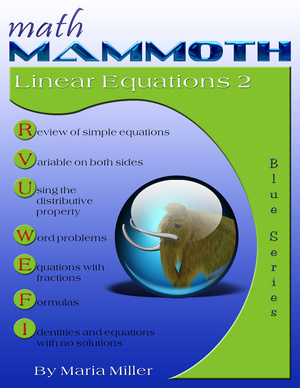 Math Mammoth Linear Equations 2 workbook cover