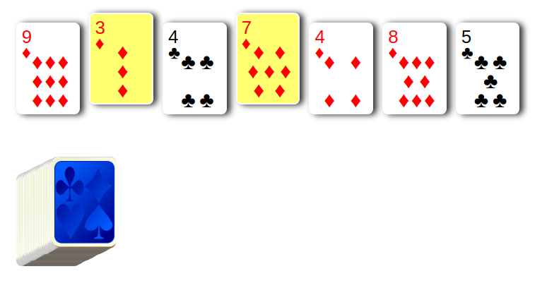 Screenshot of 7 up math card game