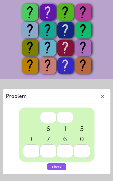 Vertical addition online game (2nd, 3rd, and 4th grade math)