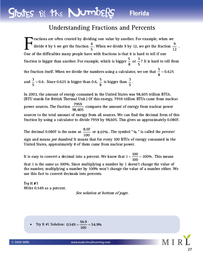 Sample page from one of the States by the Numbers workbooks
